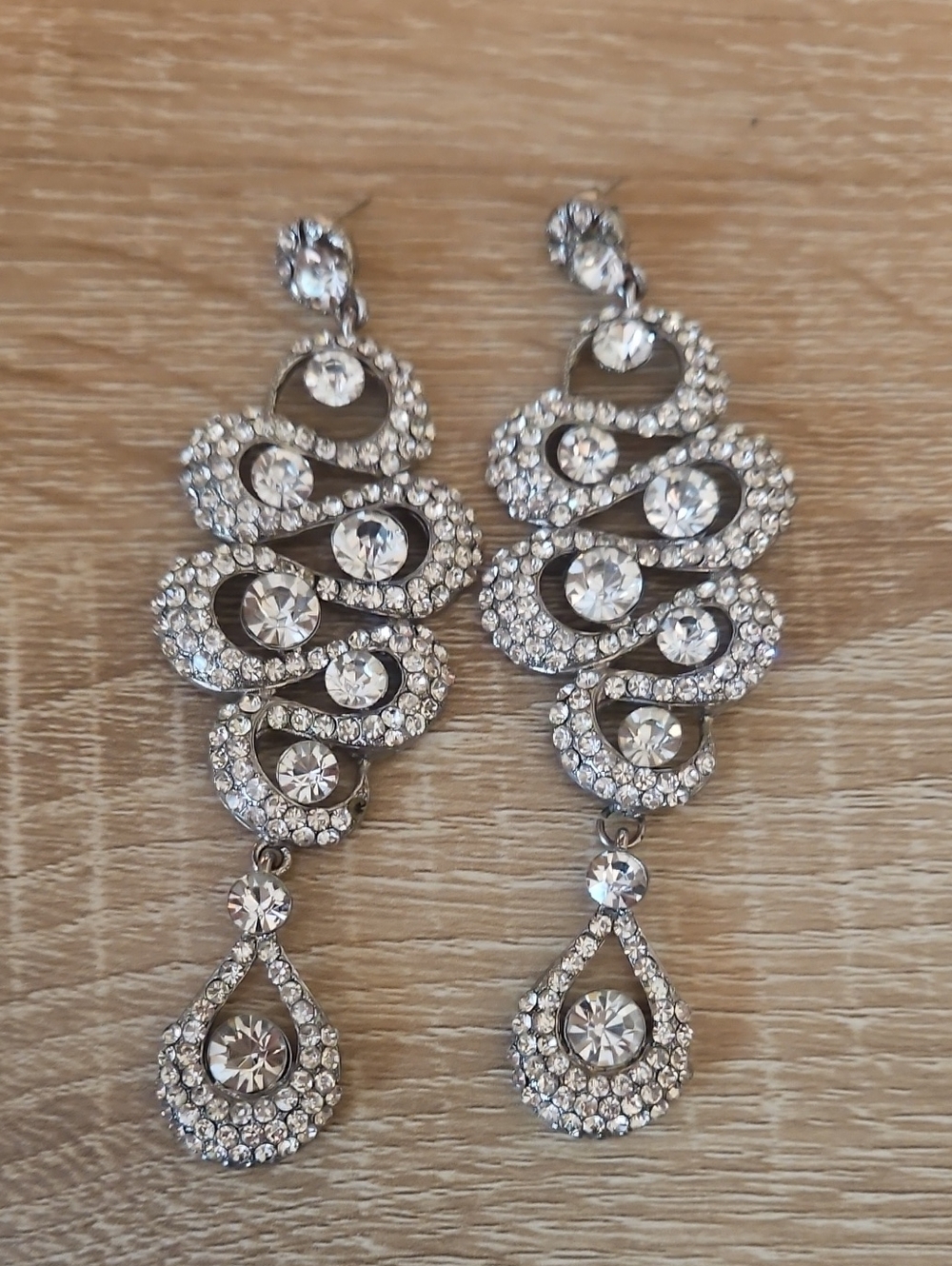 Crystal Teardrop Statement Earrings - Silver Tone